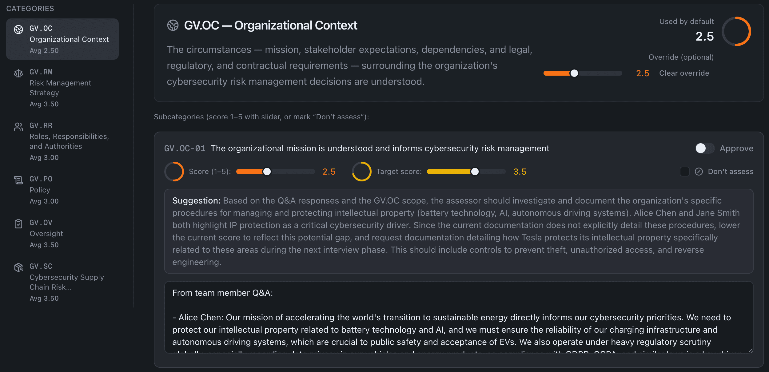 CSF categories and subcategory navigation