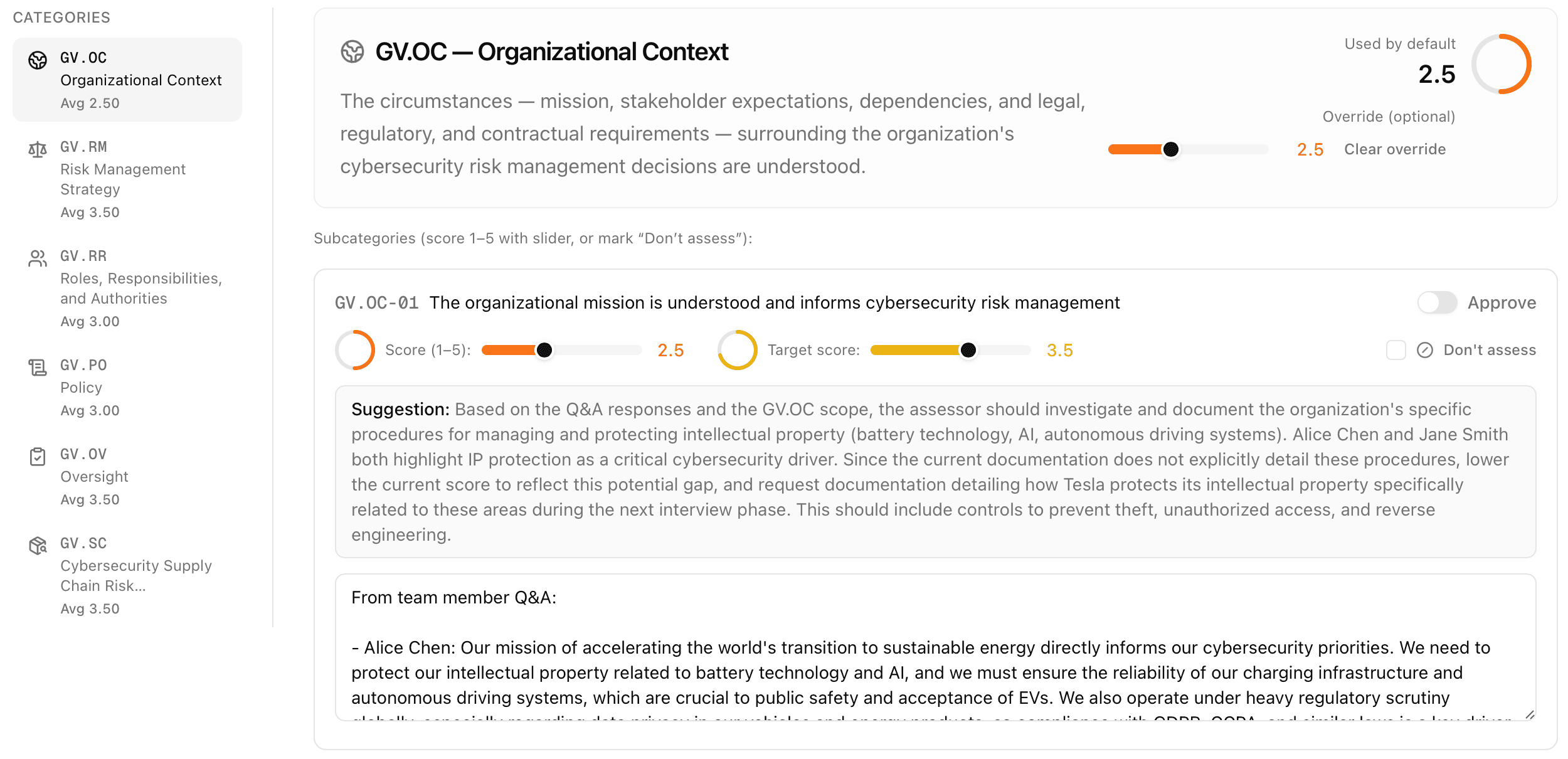 CSF categories and subcategory navigation