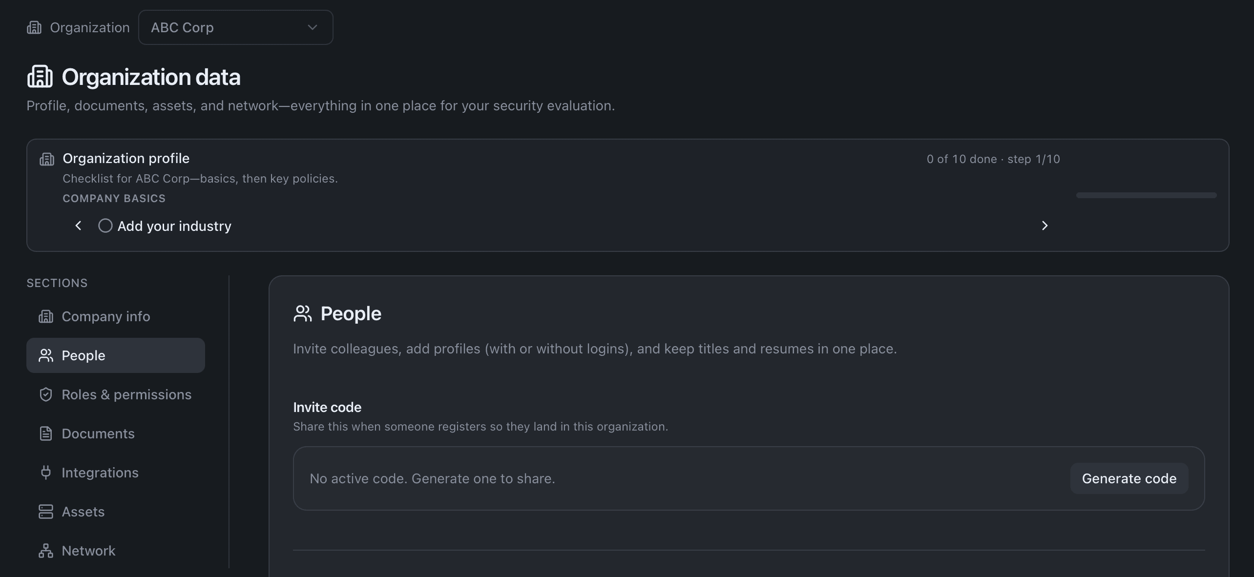 Organization People tab—members and access