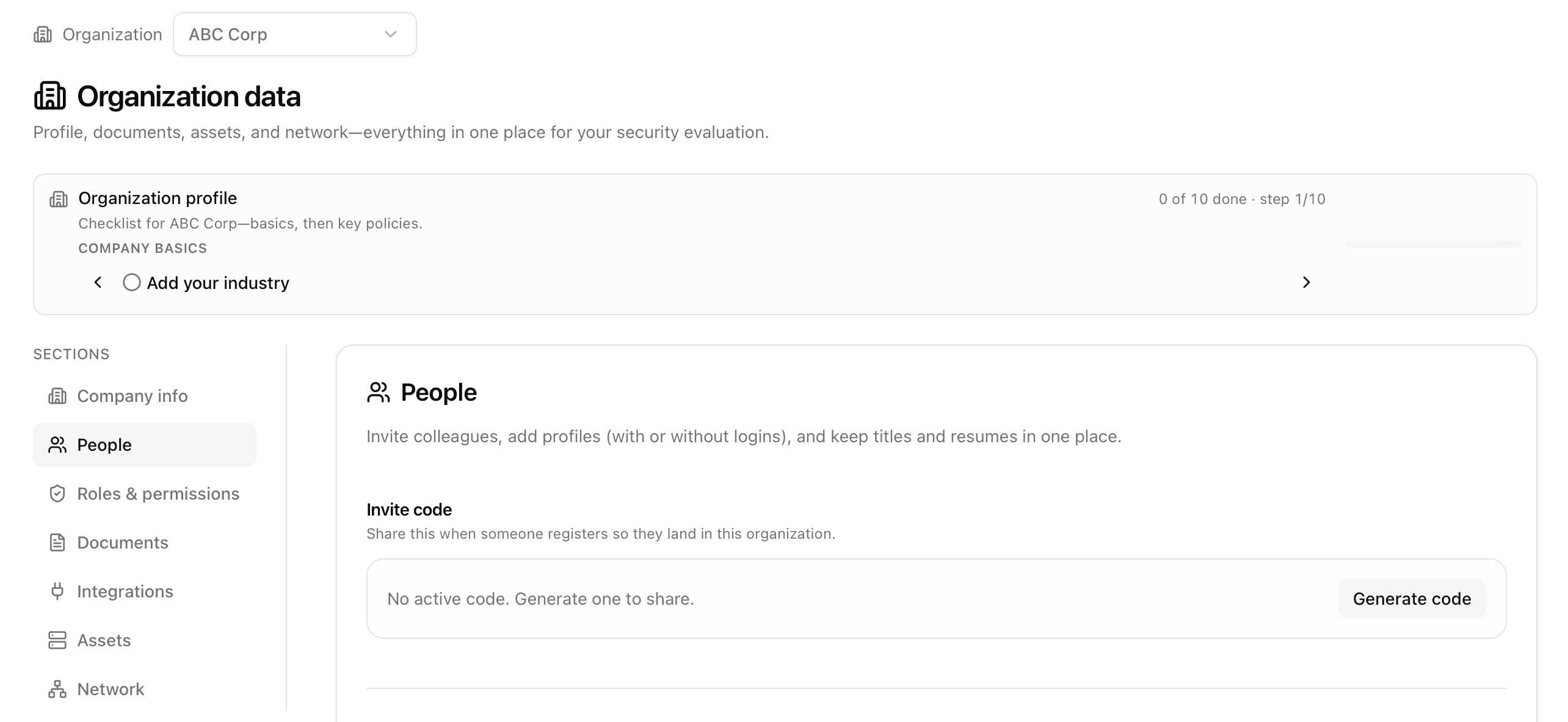 Organization People tab—members and access